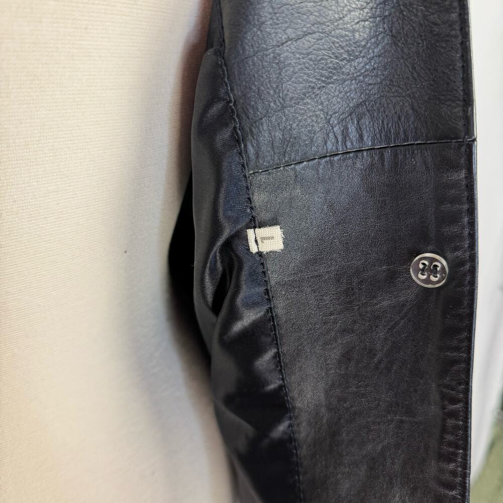 VTG Black Leather 90s Classic Lined Collared‎ Button Up Jacket Women's Large - Picture 7 of 11